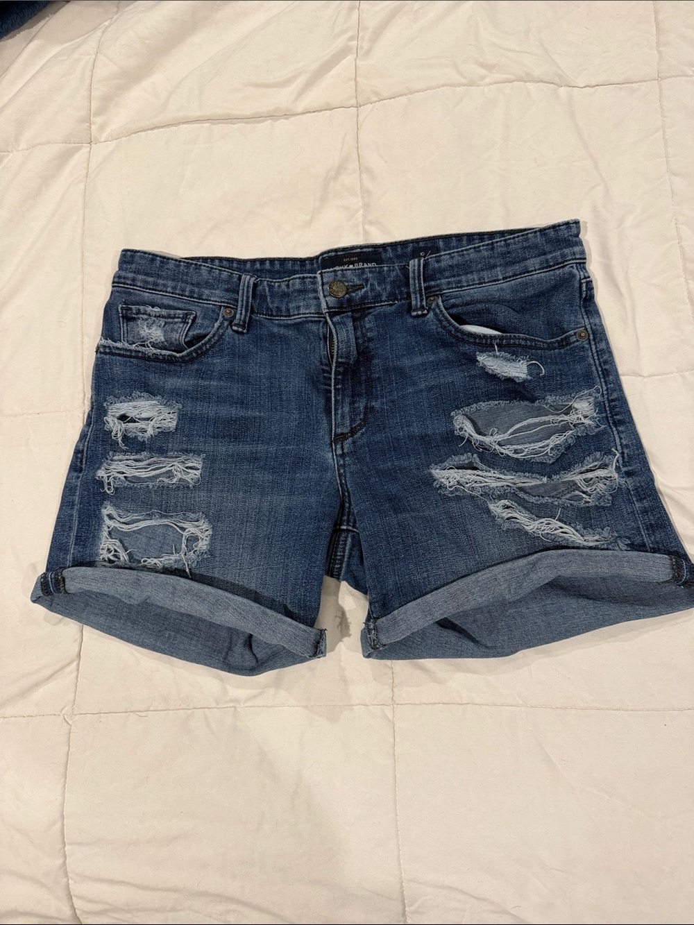 Lucky Brand Distressed Dark Blue Rolled Denim Shorts